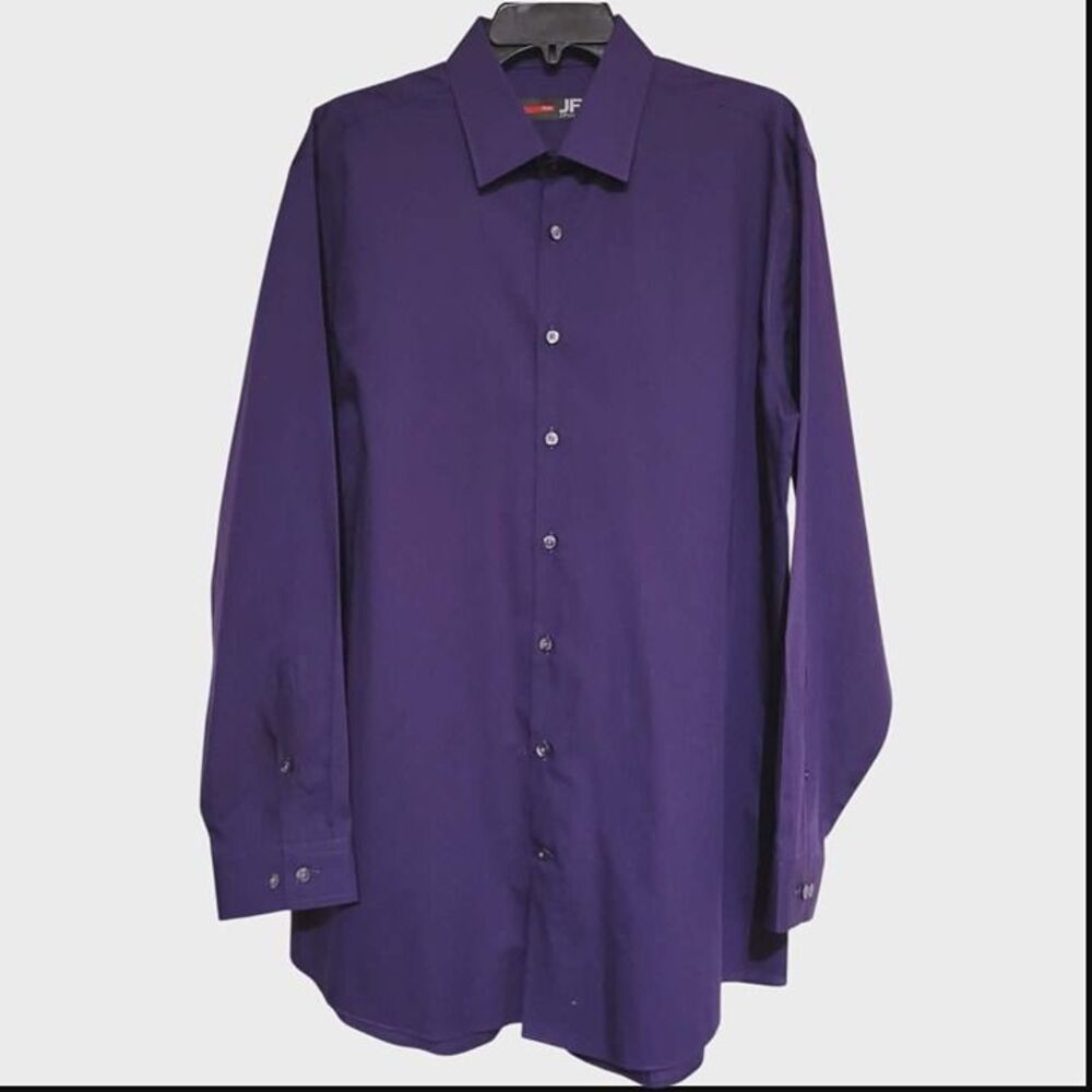 J. Ferrar Long Slv Button Dress Shirt Purple Slim Fit Mens XL 17-17.5 34-35